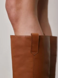 Tan Brown Leather Forever Comfort® Knee High Pull On Boots