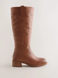 Tan Brown Leather Forever Comfort® Knee High Pull On Boots