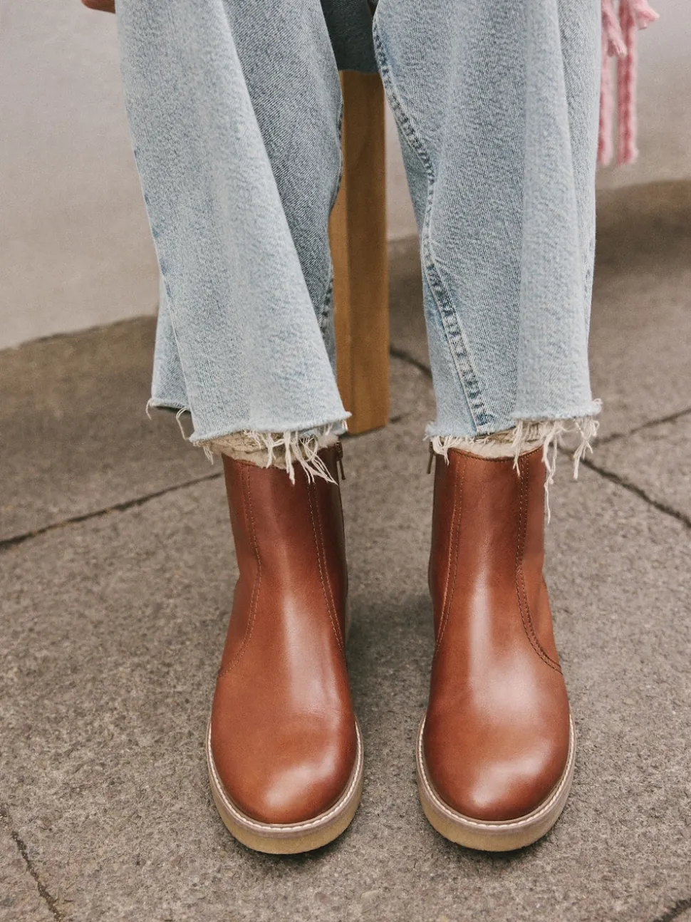 Tan Brown Leather Forever Comfort® Faux Fur Lined Buckle Trim Ankle Boots
