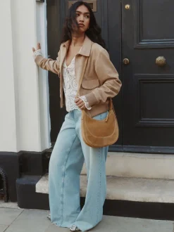 Tan Brown Leather Scoop Cross Body Bag