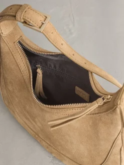 Tan Brown Leather Scoop Cross Body Bag