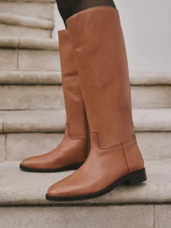 Tan Brown Leather Standard/Wide Fit Forever Comfort® Flat Riding Boots