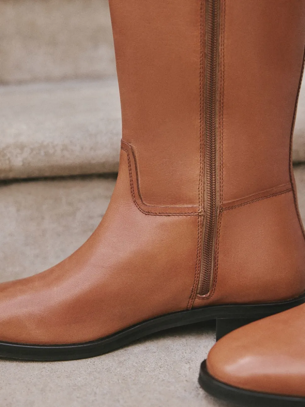Tan Brown Leather Standard/Wide Fit Forever Comfort® Flat Riding Boots