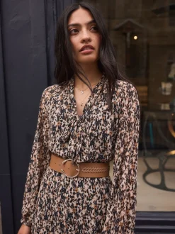 Tan Brown Plait Detail Wide Belt