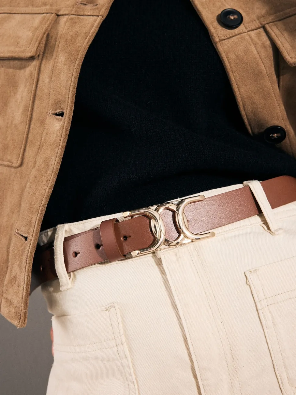 Tan Brown Regular Statement Buckle Leather Belt