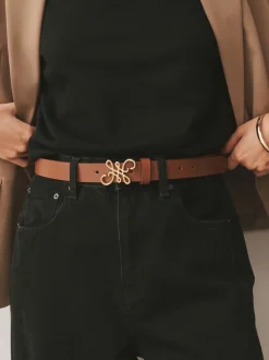 Tan Brown Regular Statement Buckle Leather Belt