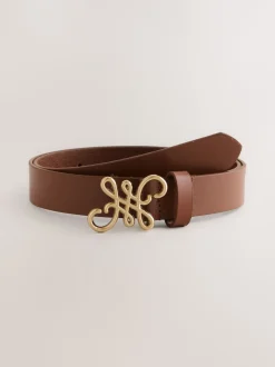 Tan Brown Regular Statement Buckle Leather Belt