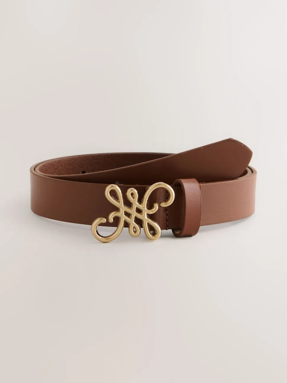 Tan Brown Regular Statement Buckle Leather Belt