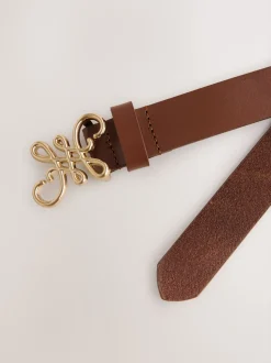 Tan Brown Regular Statement Buckle Leather Belt