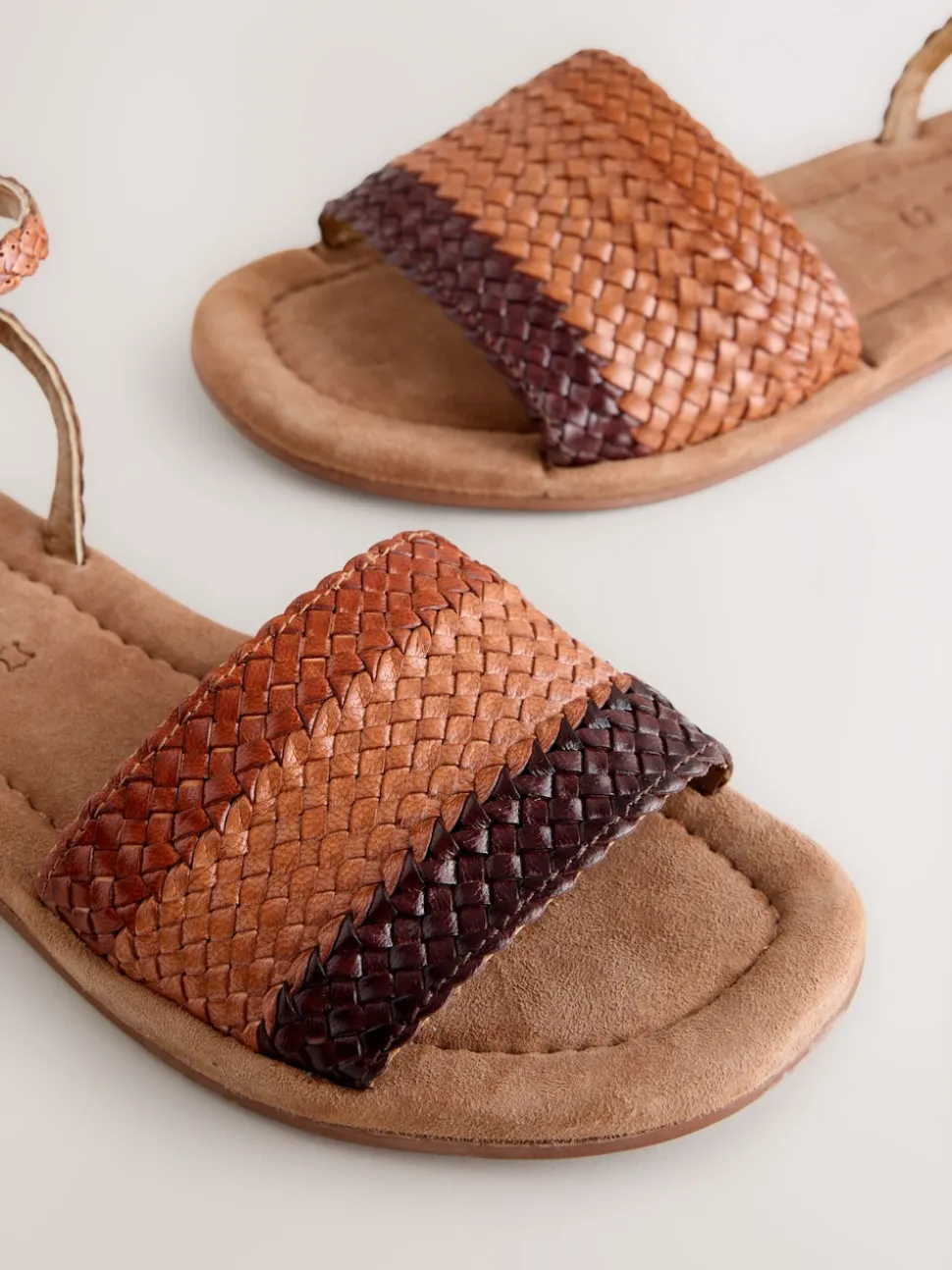 Tan Brown Standard/Wide Fit Woven Flat Sandals