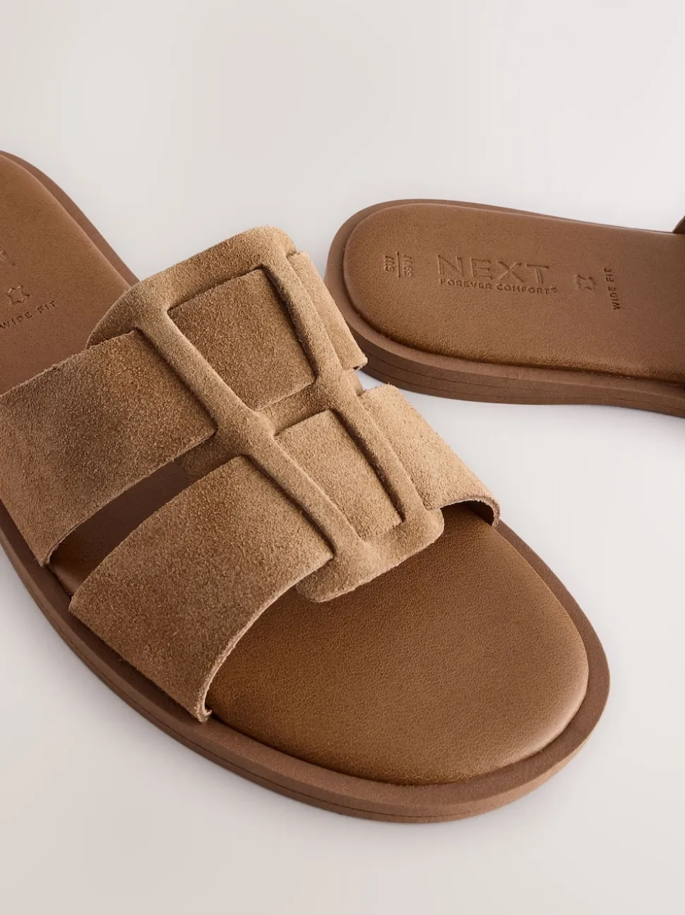 Tan Brown Standard/Wide Fit Slot Mule Sandals