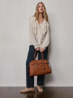 Tan Brown Structured Tote Bag