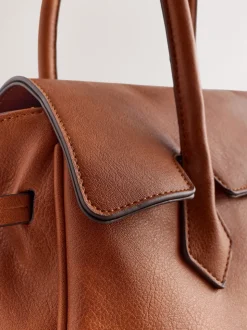 Tan Brown Structured Tote Bag