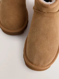 Tan Brown Suede Extra Wide Fit Water Repellent Faux Fur Ankle Boots