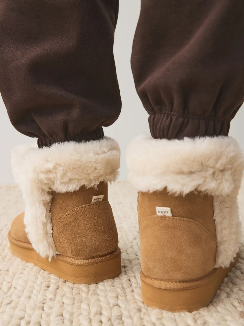 Tan Brown Suede Faux Fur Boot Slippers