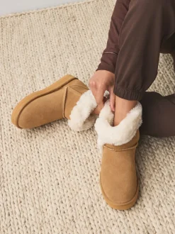 Tan Brown Suede Faux Fur Boot Slippers