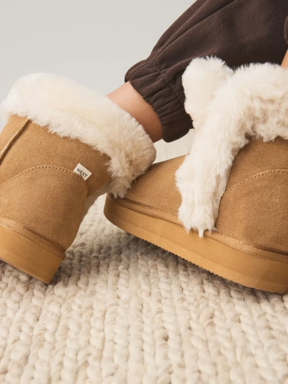 Tan Brown Suede Faux Fur Boot Slippers