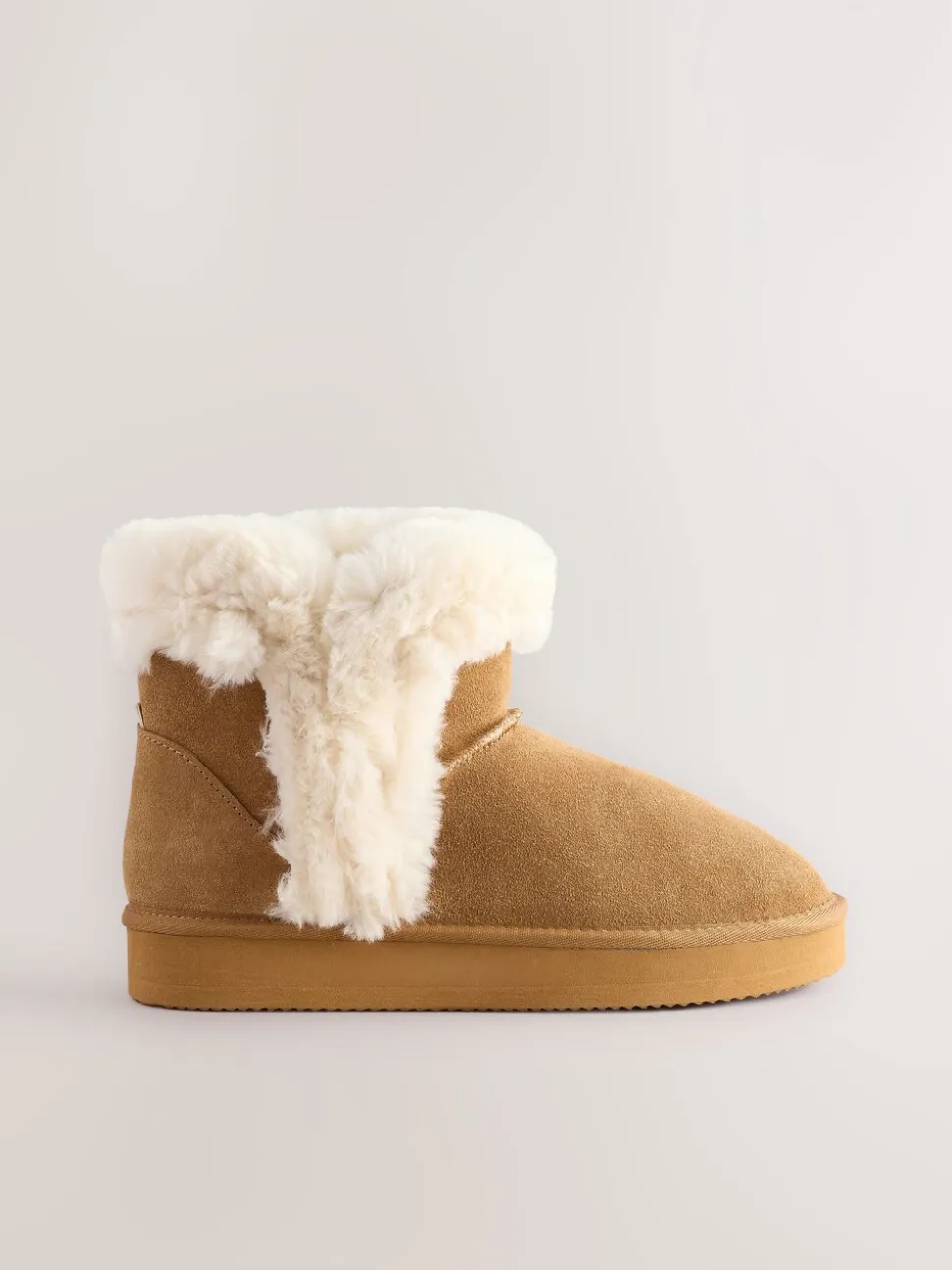 Tan Brown Suede Faux Fur Boot Slippers