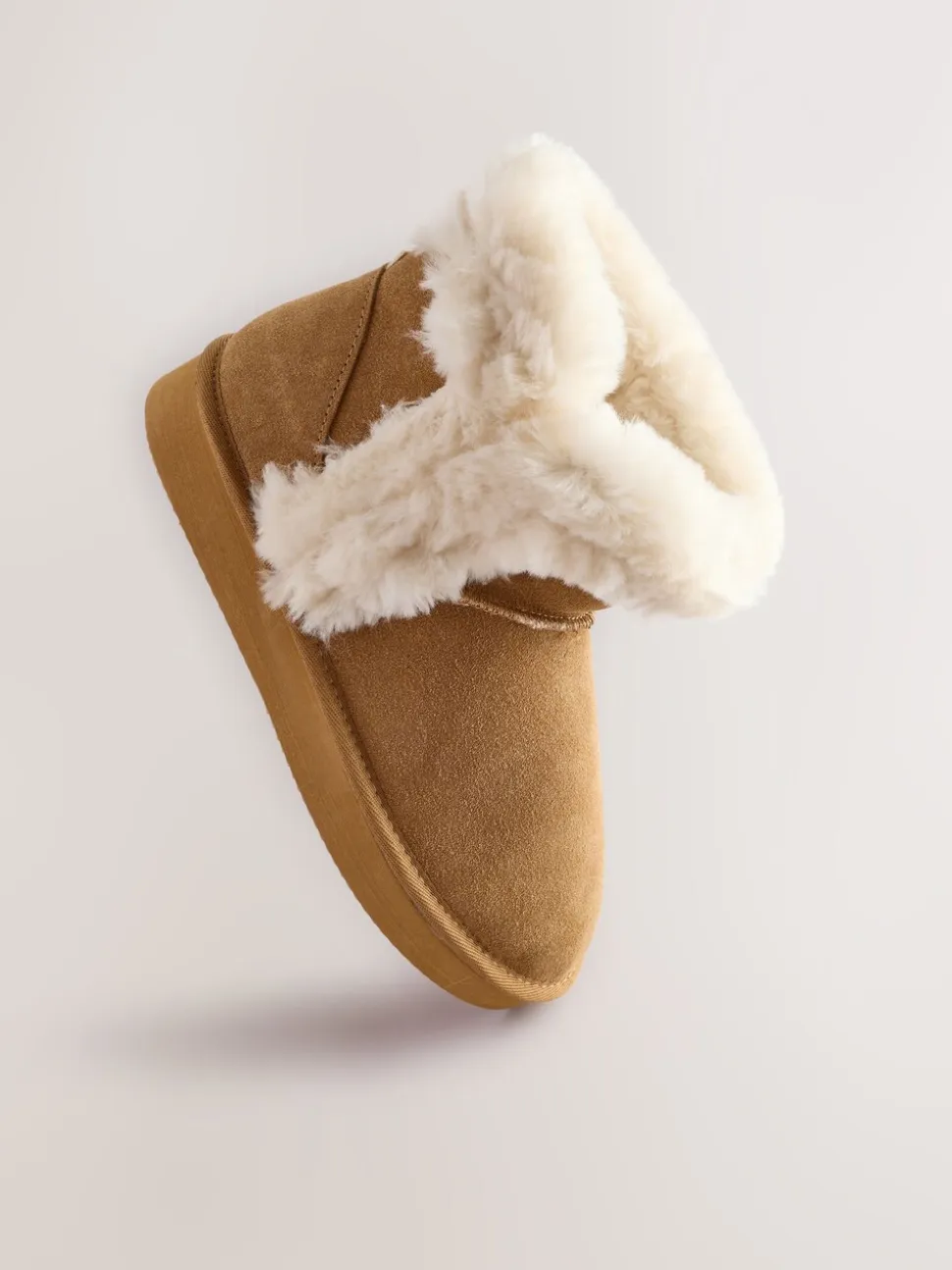 Tan Brown Suede Faux Fur Boot Slippers
