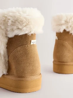 Tan Brown Suede Faux Fur Boot Slippers
