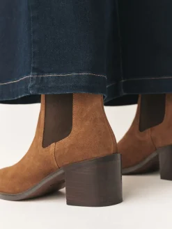 Tan Brown Suede Forever Comfort® Block Heel Chelsea Boots