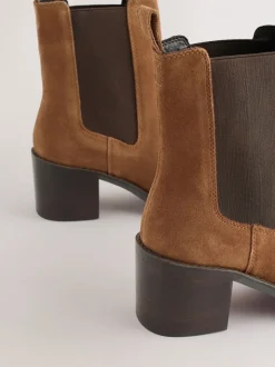 Tan Brown Suede Forever Comfort® Block Heel Chelsea Boots
