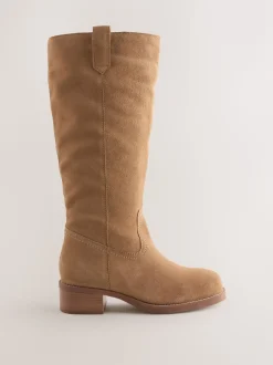 Tan Brown Suede Forever Comfort® Knee High Pull On Boots