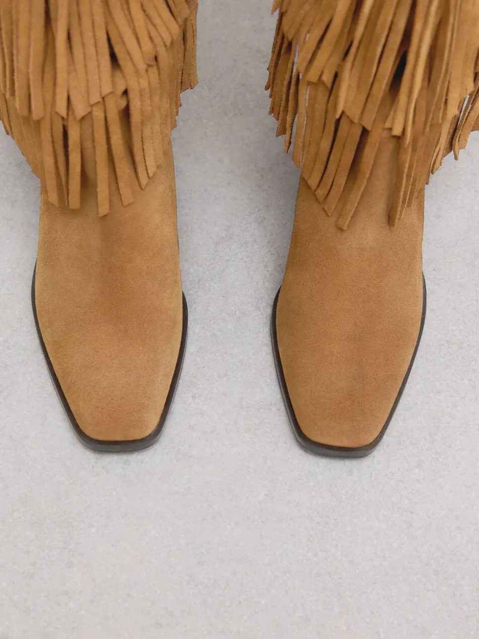 Tan Brown Suede Forever Comfort® Fringed Knee High Cowboy Boots