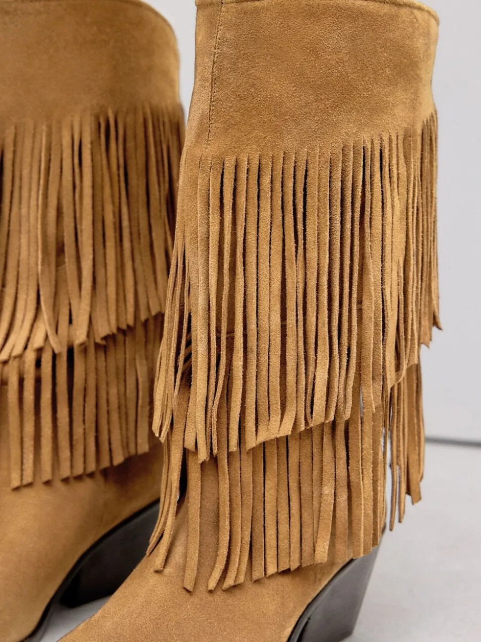 Tan Brown Suede Forever Comfort® Fringed Knee High Cowboy Boots