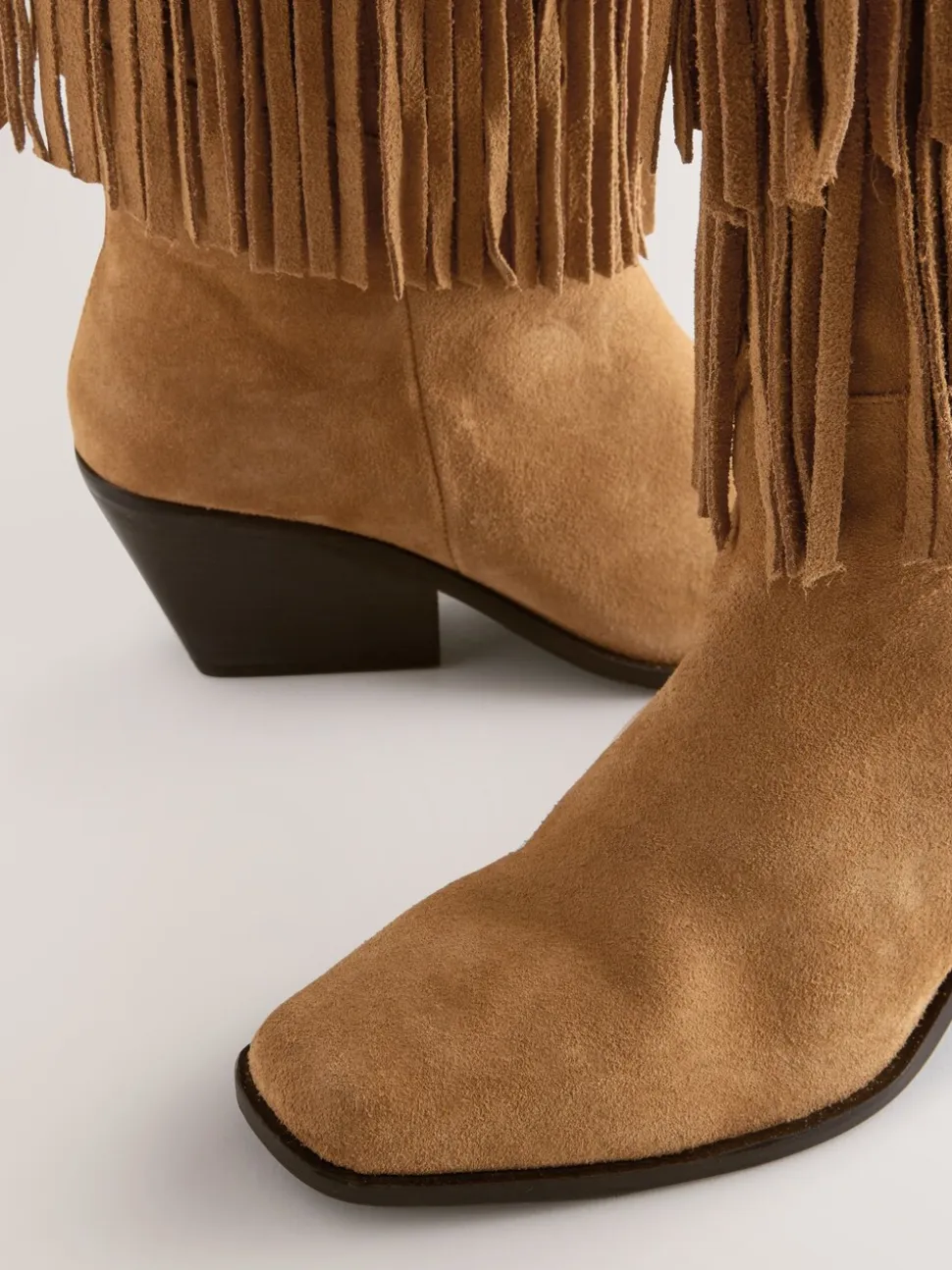 Tan Brown Suede Forever Comfort® Fringed Knee High Cowboy Boots