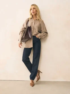 Tan Brown Suede Premium Leather Asymmetric Court Heels