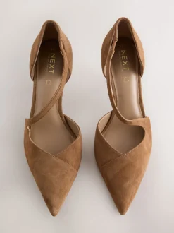 Tan Brown Suede Premium Leather Asymmetric Court Heels