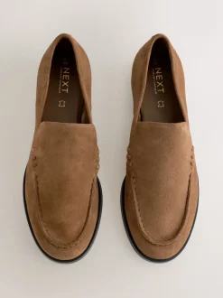Tan Brown Suede Round Toe Clean Loafers