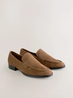 Tan Brown Suede Round Toe Clean Loafers