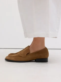 Tan Brown Suede Round Toe Clean Loafers