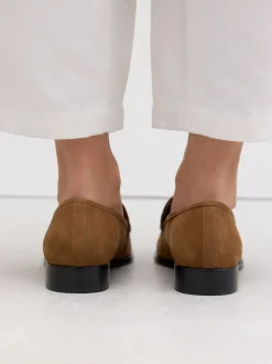 Tan Brown Suede Round Toe Clean Loafers