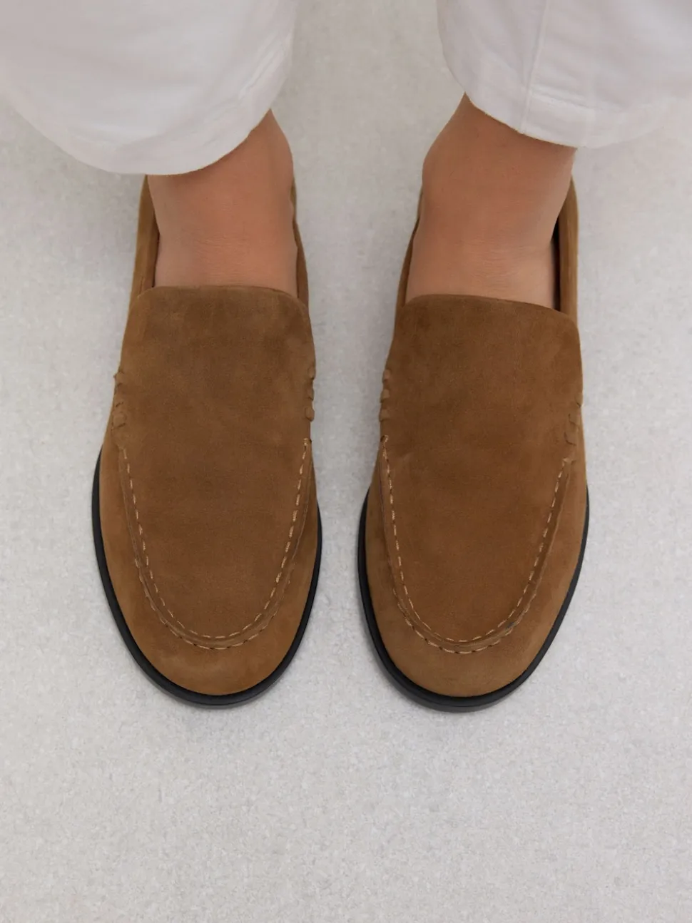 Tan Brown Suede Round Toe Clean Loafers