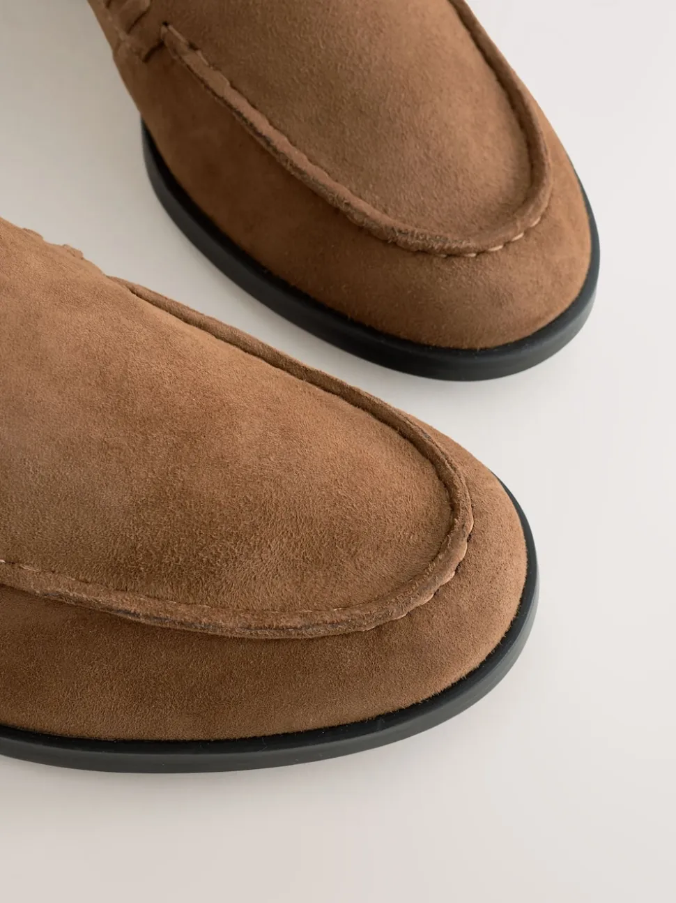 Tan Brown Suede Round Toe Clean Loafers