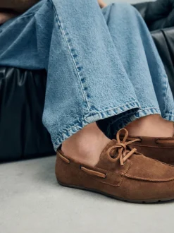 Tan Brown Suede Standard Fit Leather Round Toe Boat Shoes