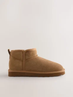 Tan Brown Suede Standard/Wide Fit Water Repellent Faux Fur Ankle Boots