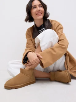 Tan Brown Suede Standard/Wide Fit Water Repellent Faux Fur Ankle Boots