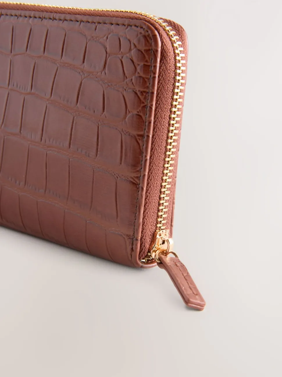 Tan/Brown Croc Effect Zip Around Purse