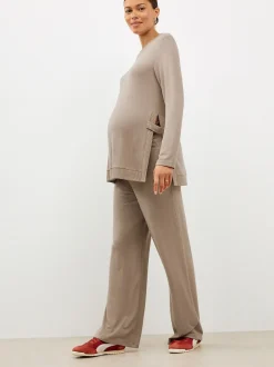 Taupe Brown Maternity Nursing Co-ord Sweatshirt and Joggers Set