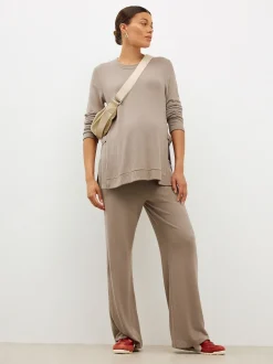 Taupe Brown Maternity Nursing Co-ord Sweatshirt and Joggers Set