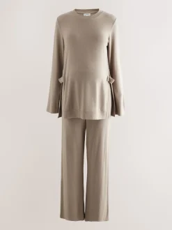 Taupe Brown Maternity Nursing Co-ord Sweatshirt and Joggers Set