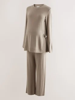 Taupe Brown Maternity Nursing Co-ord Sweatshirt and Joggers Set