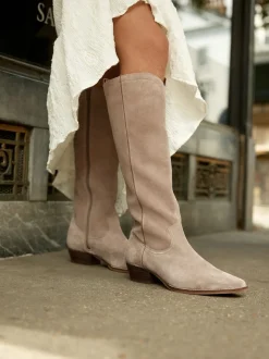 Taupe Brown Suede Leather Mix Forever Comfort® Knee High Contrast Western Boots