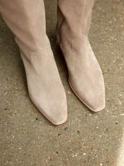 Taupe Brown Suede Leather Mix Forever Comfort® Knee High Contrast Western Boots