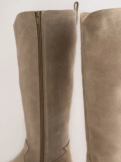 Taupe Brown Suede Leather Mix Forever Comfort® Knee High Contrast Western Boots