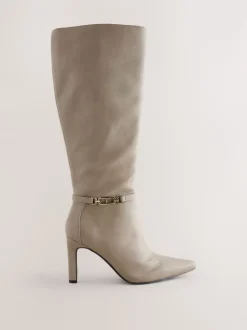 Taupe Forever Comfort® Knee High Hardware Trim Heeled Boots